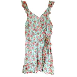 LC Lauren Conrad Pomegranate Print Faux Wrap Blue and Green Lightweig Dress
